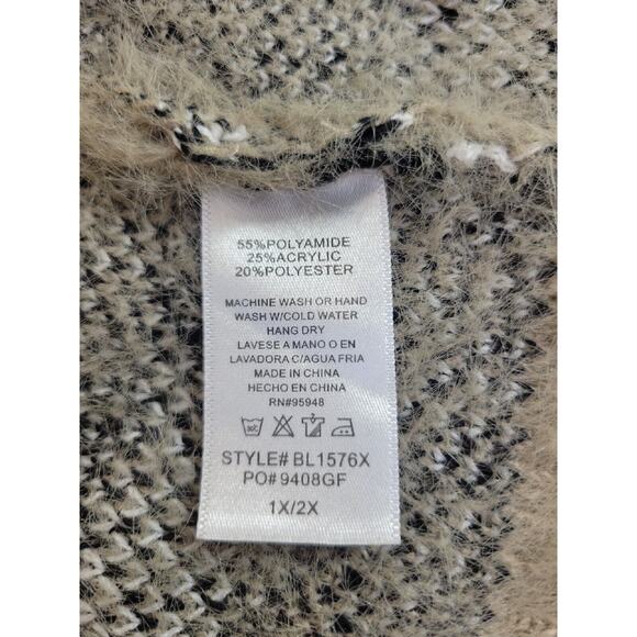 Cozy Co Tan Leopard Print Open Pockets Fuzzy Cardigan Sweater Women's Size 1X/2X - Picture 9 of 9